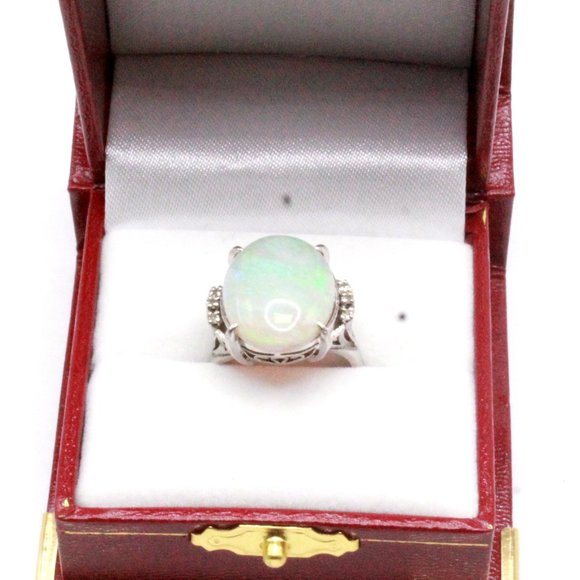 Mid Century Platinum 7 CTW Opal Diamond Ring - Picture 6 of 15